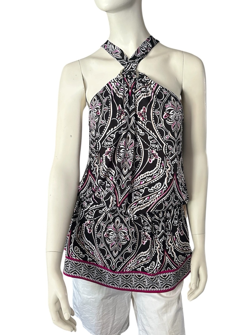 White House BlackMarket Drop Waist Tunic Black Multi Size Medium EUC